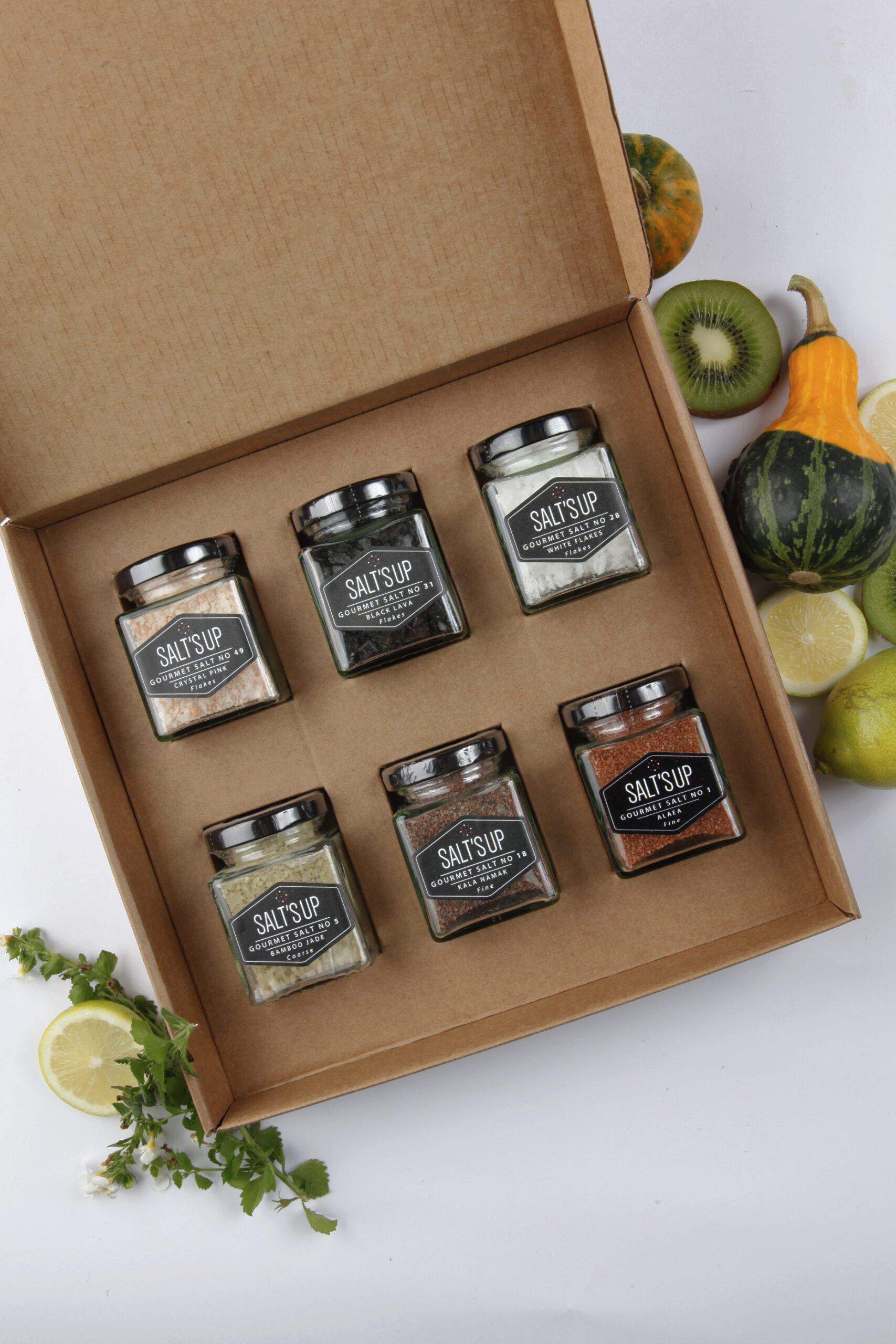 Salt'sUp gift set of 6 gourmet salts - perfect corporate gift or souvenir